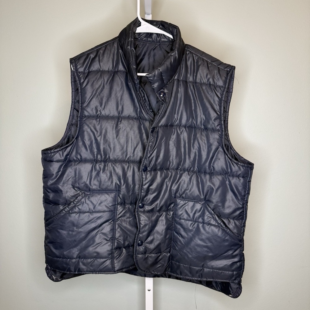 Vintage Men's Extra Large Puffer Vest Navy Blue/black‎ Button Up